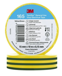 Taśma izolacyjna 15mm x 10m PVC Temflex 165 zielono żółta 7100222491 /100szt./