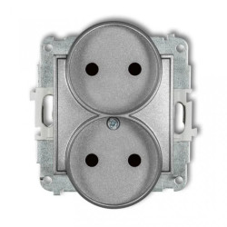 ICON Mechanizm gniazda podwójnego do ramki bez uziemienia 2x2P (przesłony torów prądowych) srebrny metalik 7IGPR-2p