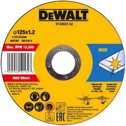 DEWALT DT43922-QZ Metal Cutting Disc 125 X 1.2 X 22.23mm (Pack of 10)