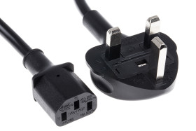 Przewód zasilania złącze A: IEC C13, złącze B: Wtyk brytyjski typu G 1.8m 10 A 250 V 3 x 0,75 mm² Czarny
