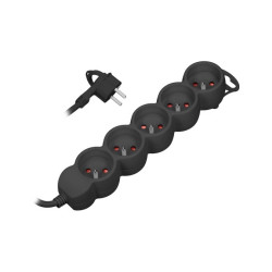 Przedłużacz 5-krotny z/u, 3m H05VV-F 3x1mm2,10A, płaska wtyczka, czarny,OR-AE-13149/B/3M
