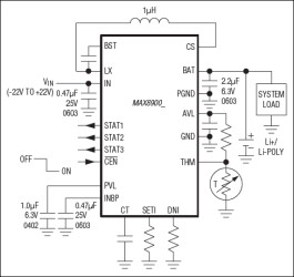 1.2A Switch-Mode Li+ Chargers with ±22V Input Rating and JEITA Battery Temperature Monitoring