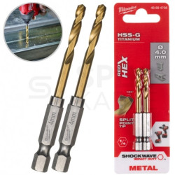Wiertło do metalu HSS-G TIN 4x71,5mm RED HEX z uchwytem 1/4" Shockwave MILWAUKEE Blister 2szt
