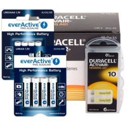 60 x baterie do aparatów słuchowych Duracell ActivAir 10 + 4szt LR6 / AA + 4szt LR03 / AAA everActive Pro Alkaline