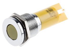 Lampka kontrolna do montażu panelowego 24V ac/dc, Żółta 16mm LED Chrom Końcówka lutownicza RS PRO