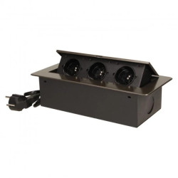 Gniazdo meblowe wpuszczane w blat z płaskim frezowanym rantem i przewodem 1,5m, 3x2P+Z, grafit,OR-AE-1337/GR