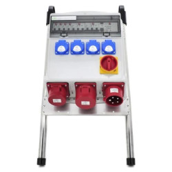 Rozdzielnica budowlana przenośna (na stojaku) zabezpieczona 4*GS 230V + 32A/5 + 16A/5 + Fi + wył. główny, 14PO44C11C11CFWTTRST