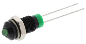 Lampka kontrolna do montażu panelowego 2V dc, zielona 6mm LED Czarny Styk ołowiowy RS PRO