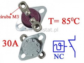 Termostat bimetal 30A 250V 85°C NC; poziome, śruba