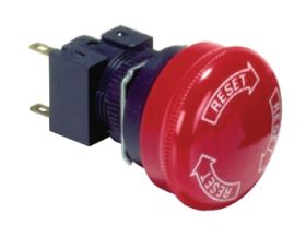 A165E-S-02 wyłącznik awaryjny średnica 30mm, styk 2 x NC, bez podświetlenia, przyłącze lutowane, napis RESET, OMRON