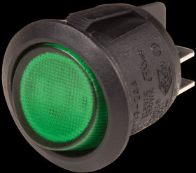 WS R13-244 B SW GN Round rocker switch, 2x ON - OFF, black/green