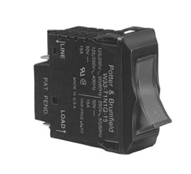 Circuit breaker, thermal, 2 pole, 15 A, 50 V (DC), 250 V (AC), faston plug 6.35 mm, snap-in, 4-1393248-4