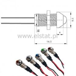 Kontrolka LED 5mm, 12VDC + przew. wypukła, zielona