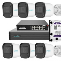 Zestaw monitoringu IP: 6 Kamer tubowych IP 4Mpix 2,8mm, Switch PoE, Rejestrator NVR, Dysk twardy 1TB / UNI-SET-6X4