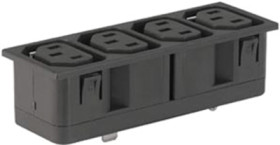Panel socket 4-fold F, 3 pole, snap-in, solder/plug-in connection, black, 4752.5000