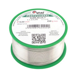 Cyna lutownicza bezołowiowa - spoiwo Sn99,3Cu0,7 - topnik 1.1.3 - 0,50mm - Cynel 250g