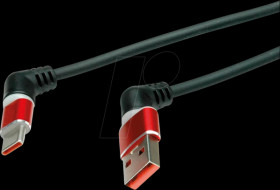 11028346 USB 2.0 cable, C plug to A plug, 360°, black/red, 2 m