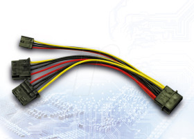 88885305 Molex 4-pin male connector &gt; 2x Molex 4-pin female connectors