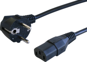 Device connection cable, Europe, plug type E + F, angled on C13 socket, straight, H05VV-F3G1.0 mm², black, 3 m, VII-H05VVF3G100-