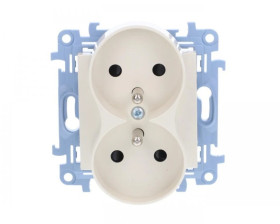 Simon 10 Gniazdo podwójne z/u z przesłonami kremowe 16A 250V IP20 CGZ2MZ.01/41