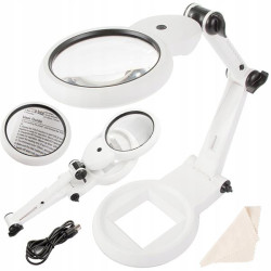 LUPA 8X,12X LED USB BIURKOWA 3xAAA BIAŁA