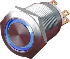 Vandal-proof pushbutton, 1 pole, silver, illuminated  (blue), 5 A/250 V, mounting Ø 19 mm, IP65, PAV19BMFW2G6N