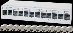 NK4093 Keystone patch panel, 12-port with 12x Cat.6a Keystone modules