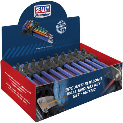 Sealey AK7190DB Premier Long Colour-Coded Ball-End Hex Key Set 9pc Display of 10