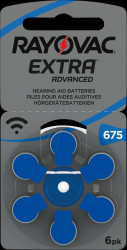 675AUX-6XEMF Hearing aid battery, zinc-air, 11.6 x 5.4 mm, Aid 675, pack of 6