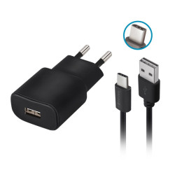 Ładowarka sieciowa USB + kabel microUSB TC-01 czarna T-90632 Forever