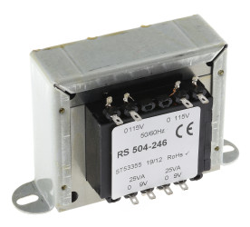 Transformator do zabudowy Napięcie wtórne 9V ac 50VA Napięcie pierwotne 115V ac 2-wyjściowy 84% RS PRO