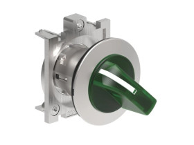 Metalowy przełącznik płaski podświetlany 3 pozycyjny 1-0-2 z samopowrotem z 2 do 0 fi 30mm pokrętło krótkie Zielony LPFSL1333