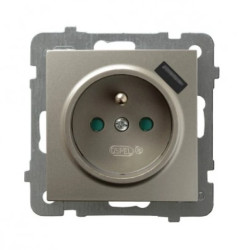AS Gniazdo pojedyncze z uziemieniem z przesłonami torów prądowych, z ładowarką USB satyna light GP-1GZPUSB/m/45