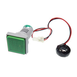 Kontrolka LED Volt+Amper. zielon kwadrat min.0,6A, 60-500VAC mierni