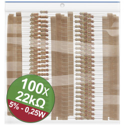 Quadrios 22P074 Carbon film resistor set 22k&#x3A9; Axial lead 0.25W 5