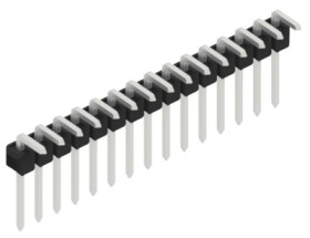 Pin header, 15 pole, pitch 2.54 mm, angled, black, 10052992