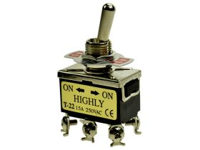 Przełącznik; dźwigniowy; T-22BS; 2*2; ON-ON; 2 tory; 2 pozycje; bistabilny; na panel; śrubowe; 15A; 250V AC; czarny; 29mm; Highl