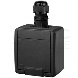 Gniazdo zasilające pojedyncze natynkowe hermetyczne IP65 antracytowe z klapką [2P+Z] 16A Aquant 2K