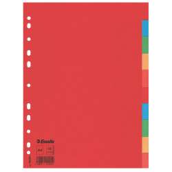 Esselte 100201 Multicoloured Cardboard Divider A4 10 Part 160gsm 100% Recycled