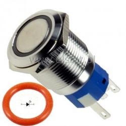 Przycisk stabilny 19mm płaski LED czerwony 12V