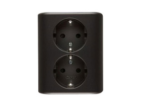 SIMON 54 Gniazdo podwójne z uziemieniem schuko z przesłonami torów prądowych wersja skandynawska zaciski śrubowe antracyt EGSZ2P