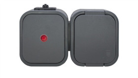 B2 Gniazdo Pojedyncze N/T 2P+Z Bryzgoodp. + Łącznik Podświetlany Ip54 Szary...