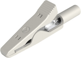 Miniature alligator clip, white, max. 4 mm, L 41.5 mm, CAT O, crimp connection, 930318107