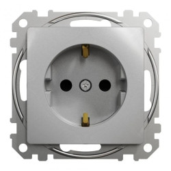 Gniazdo zasilające schuko z przesłonami torów prądowych, srebrne alum., Sedna Design i Elements SDD113021