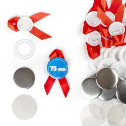 Przypinki z wstążką 75mm - czerwone, zestaw 50 sztuk