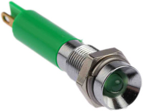 Lampka kontrolna do montażu panelowego 24V dc, zielona 6mm LED Chrom Końcówka lutownicza RS PRO