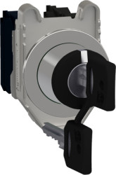 Key switch, 3 switching positions, unlit, latching, 2 Form A (N/O), waistband round, black, front ring metallized, 3 x 45°, moun