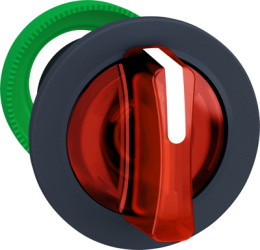 Toggle switch, 3 positions, illuminable, groping, waistband round, red, front ring gray, 45°, mounting Ø 30.5 mm, ZB5FK1743