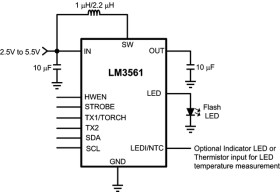 Synchronous boost converter with 600mA high side LED driver and I2C-compatible interface