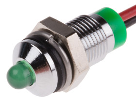 Lampka kontrolna do montażu panelowego 2V dc, zielona 6mm LED Chrom Wyprowadzenia RS PRO